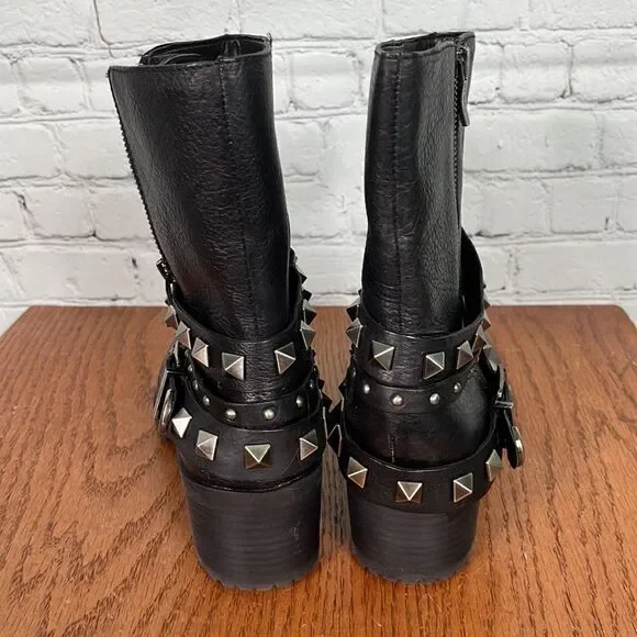 BCBG Leather Buckram Option HEELED LOW BOOTS w/studs & buckles like new - Picture 4 of 7